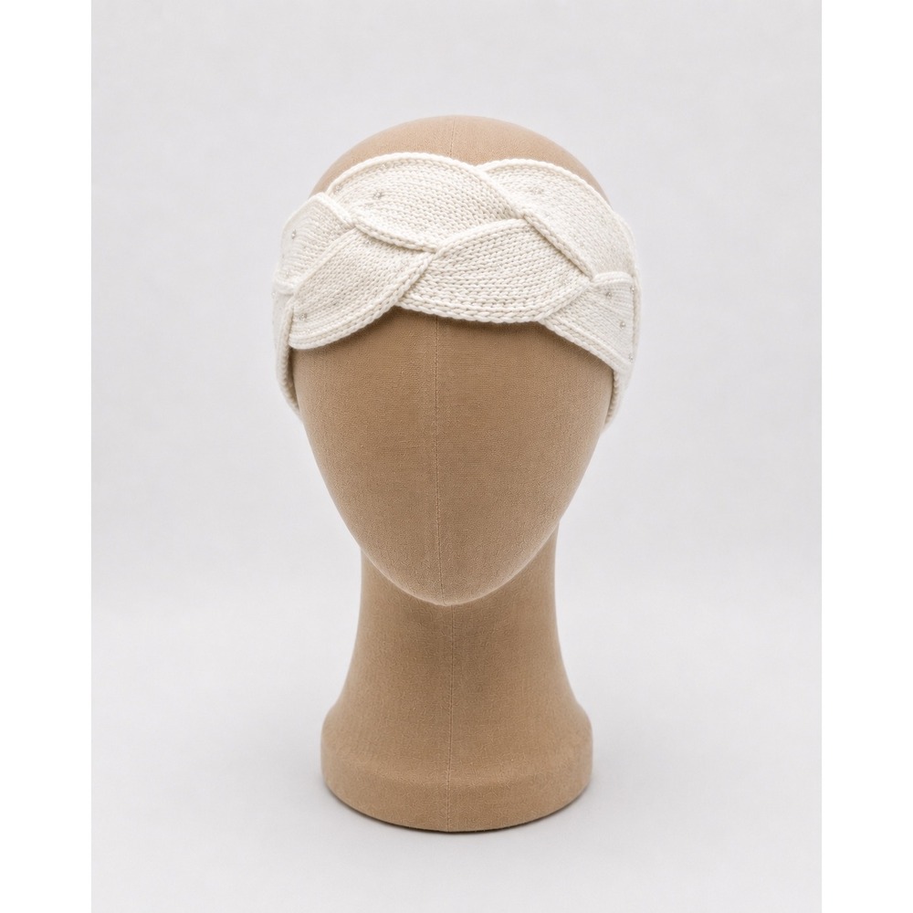 CC Exclusives Ivory Cable Knit Braided Headband with Sequins Winter Ear Warmer